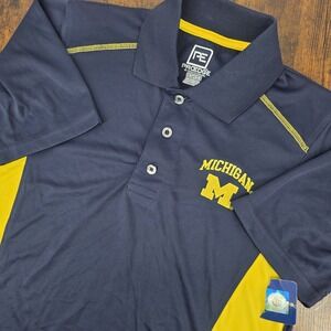 NEW Michigan Wolverines Polo Shirt Navy Blue Colorblock Pro Edge NCAA‎ Mens S
